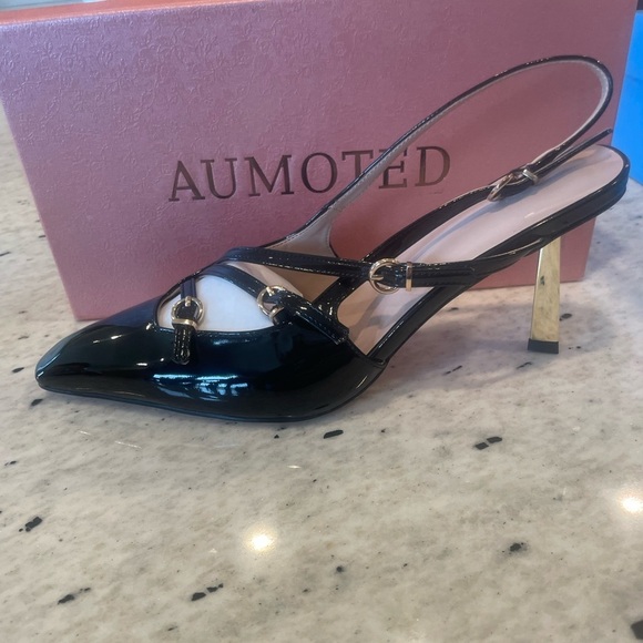 AUMOTED Womens Slingback Stiletto Pointed Toe Metallic Buckle Pumps 8.5, BNIB - Picture 11 of 12